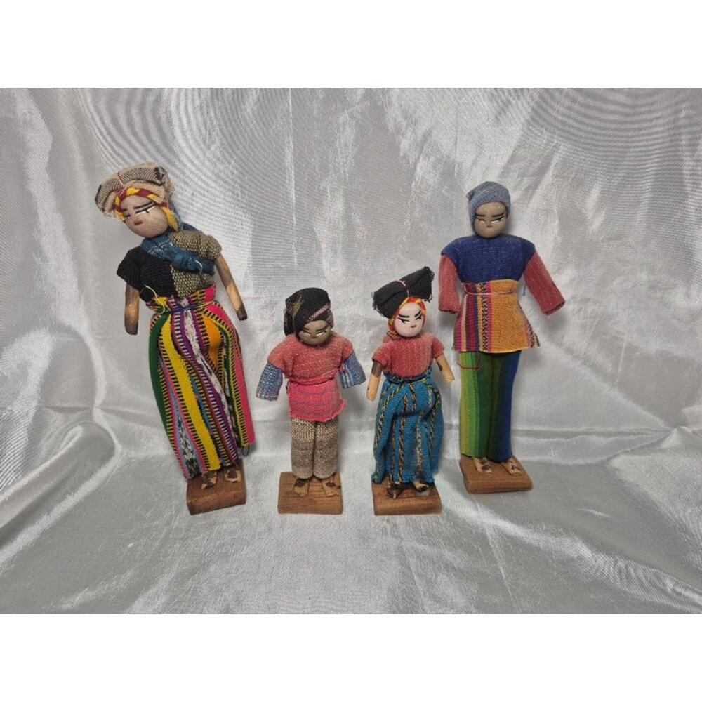 4 Guatemala Peru Mexico South American Folk Art Dolls Vintage 1960s 6-8"